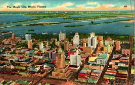 Aerial View Of Magic City Miami FL Florida Linen Postcard  - $3.91