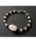 Rose Quartz Garnet Bracelet, Pink Bracelet, Burgundy Bracelet Beaded Gem... - $35.00