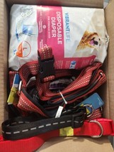 Misc Box lot Large Pet Dog Supplies Harness, Tie Cable, Toy, Leash, Collar  Etc - £33.23 GBP