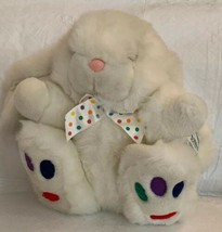 Fluffyville USA Plush White Bunny Rabbit Colorful Paws/Bow Long Floppy Ears 11” - £16.02 GBP