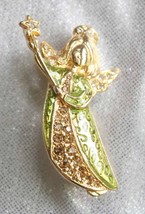 Crystal &amp; Peach Rhinestone, Mint Green Enamel Fairy Gold-tone Brooch 1980s vint. - £11.95 GBP