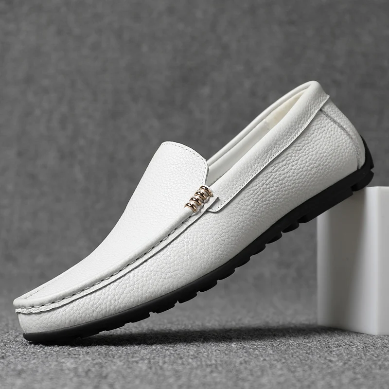 White Loafer Men Shoes Luxury Genuine Leather Business Moccasins Footwea... - £57.07 GBP