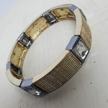 Vintage Estate Mid Century Style Gold &amp; Silver Tone Stretchy Metal Bracelet - $8.60