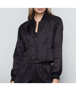 Good American Womens M Pleated Satin Bomber Jacket Black Sheer Streetwea... - £28.50 GBP