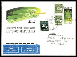 1992 LITHUANIA Air Mail Cover - Kaunas to Richmond Hill, NY USA R16  - £2.31 GBP