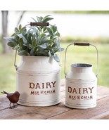 Farmhouse Dairy Pails in distressed white metal - SALE - $54.99