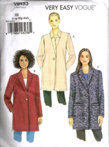 Very Easy Vogue V9133 Misses L to XXL Unlined Jackets Uncut Sewing Pattern - $18.52