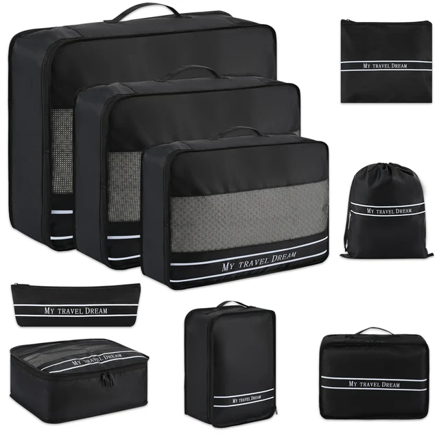 9Pcs High Quality Luggage Storage Bags For Packing Cube Clothes Underwear Cosmet - £27.96 GBP