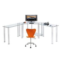 RTA Home and Office CT-013LR Clear Tempered Glass Corner Computer Desk w... - £393.89 GBP