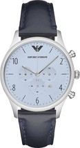 Emporio Armani AR1889 Men&#39;s Blue Chronograph Dial Leather Band Watch NEW! $295 - £132.52 GBP