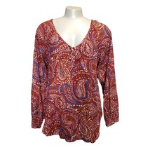 Womens S Long Sleeve Button-Down Boho Blouse - Knox Rose - Deep Hibiscus - £12.65 GBP