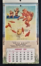 1951 Antique Lawson Wood Monkey Wall Calendar Altoona Pa Roth Bros Marking Time - £54.39 GBP