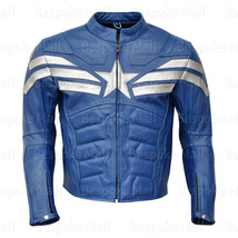 New Men&#39;s Captain America Soldier Blue Leather Jacket With Safety Armour-537 - $219.99