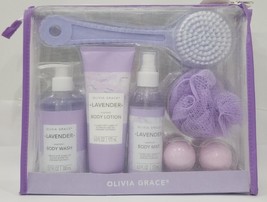 Olivia Grace Lavender Mesh Bag Body Care 8 Piece Set For Women - £25.69 GBP
