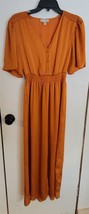 Womens XS See U Soon Orange V-Neck Long Dress - £23.06 GBP