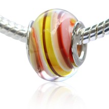 Brown Pink White And Yellow Swirl European Bead Pandora Style - £3.86 GBP