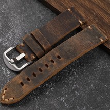 Premium Italian Leather Handmade Watch Strap 24mm Flottiglia Brown Silver - £26.33 GBP
