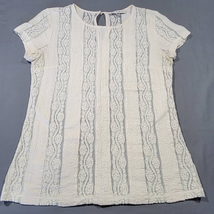 CAbi Womens Shirt Size S Cream Lace Sheer Delicate Cottage Core Short Sleeve Top - £7.79 GBP