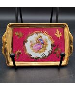 Fitz and Floyd Hand Painted Burgundy &amp; Gold Vanity Perfume Trinket Tray - $215.76 MXN
