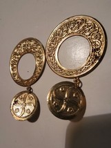Vintage Womens Earrings VTG Gold Tone   Double Circle Dangle  - £15.43 GBP