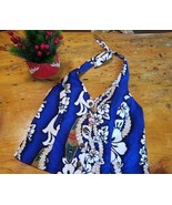 Vintage Hilo Hattie Halter Top Women Small Blue White Cotton Tropical Su... - $19.79
