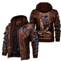 Titans Tennessee Leather Bomber Hoodie Full-Zip Fan Jacket - $2,028.63 MXN+