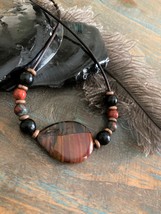  Striped Agate Center Stone With Black Pearl/Red Jasper/Bloodstone Bead Accents - £24.38 GBP