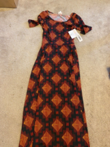 NWT LulaRoe Ana XS Scoop Neck Floral Print 3/4 Maxi Dress Geometric red - £19.71 GBP