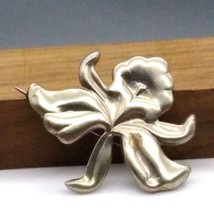 Vintage Silver Tone Flower Brooch, Art Nouveau Lily or Orchid, Lovely An... - £24.93 GBP