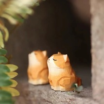 Carved Wooden Orange Cat Shiba Inu Tabletop Decoration, Cute Cartoon Cat - $17.99+