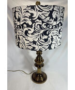 Brass Table Lamp Vintage With Black And Off White Shade - $36.14