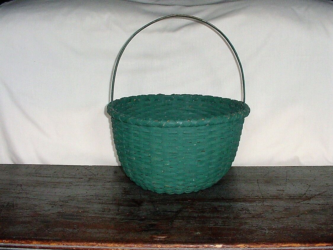 Primary image for ANTIQUE MISSION HOUSE BLUE WOVEN SHAKER BASKET W/ HANDLE