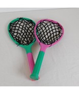 Set of 2 Childrens Throw &amp; Catch Black Net Green &amp; Pink Racquet Toy Game... - £4.67 GBP