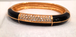 Vintage Hinged Bracelet Swarovski SAL Goldtone Clear Crystals &amp; Black Enamel EUC - £23.25 GBP