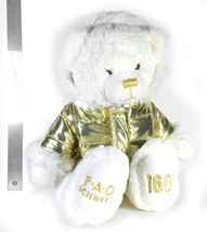 FAO Schwarz 160th Anniv. Plush White Teddy Bear w/ Metalic Gold Zipper Coat - £14.38 GBP