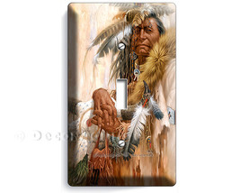 Native American old indian chief with feathers single light switch wall plate co - £9.47 GBP
