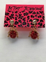 Betsey Johnson Red lady bug drop earrings with rhinestones goldtone  - $9.49