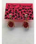 Betsey Johnson Red lady bug drop earrings with rhinestones goldtone  - $13.34 CAD
