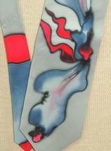 Hand Painted Abrstract Art Neck Tie/Necktie Silk gray black red 58&quot;x3.5&quot; - $14.85