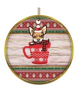 hdhshop24 Cute Brown Puppy Chihuahua Dog in Cup Ornament Gift Pine Tree ... - £15.44 GBP
