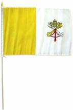 AES 12x18 12&quot;x18&quot; Wholesale Lot of 3 Vatican City Country Stick Flag 30&quot; Wooden  - $13.88