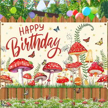 Mushroom Birthday Party Decorations, Mushroom Birthday Banner Backdrop Wildflowe - £18.51 GBP