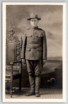 RPPC Attractive US Soldier In Uniform WW1 Era Studio Real Photo Postcard T22 - £16.20 GBP