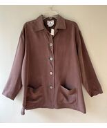 Arleen Bowman Sz M Brown Silk Deluxe Oversized Jacket Blazer Button Down... - $58.10