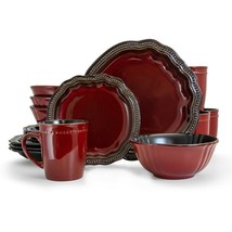 Elama Regency 16 Pc Dark Red Gloss Round Stoneware Dinnerware Dish Compl... - £58.16 GBP
