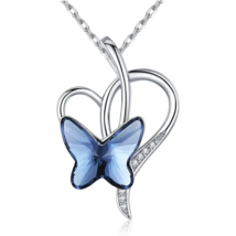 Heart Butterfly Rhinestone Pendant Necklace - New - £11.77 GBP