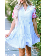Kori Stripe Contrast Floral Puff Sleeve Tiered Ruffle Dress - $31.99