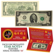 2024 STAR NOTE Lunar Year of the DRAGON Lucky Money $2 Bill w/ Red Folder S/N 88 - £10.27 GBP