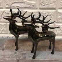 2 Modern Sleek Deer Christmas Candle Holders Decor Holidays heavy silver... - $54.70