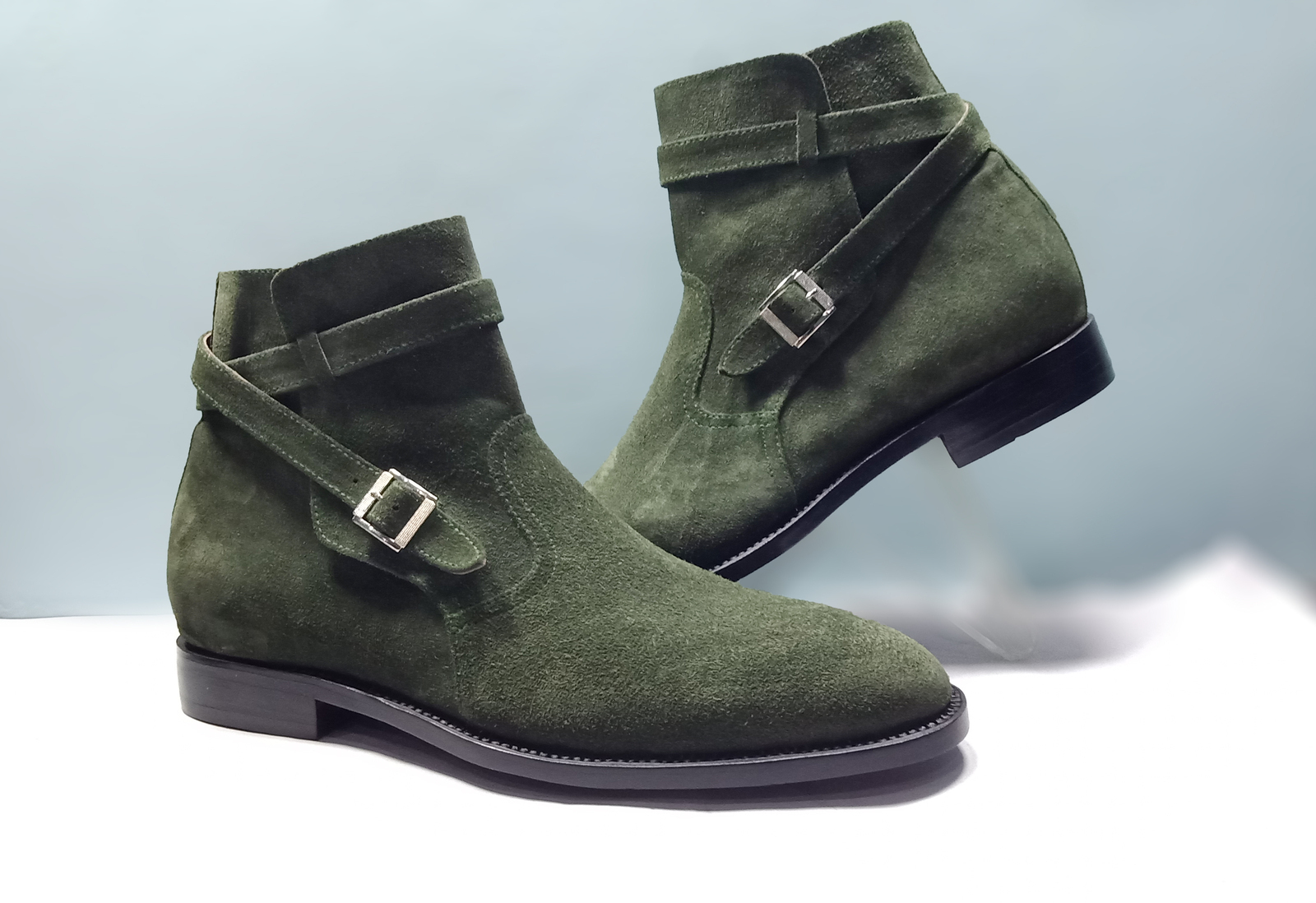 Green Jodhpur Rounded Buckle Strap Suede Genuine Leather Ankle Boot US 7-16
